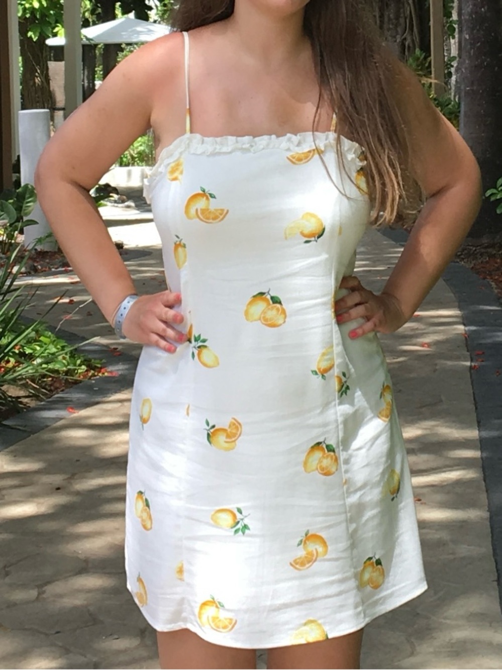 White Linen Lemon-Print Mini Dress - Sleeveless Summer Dress